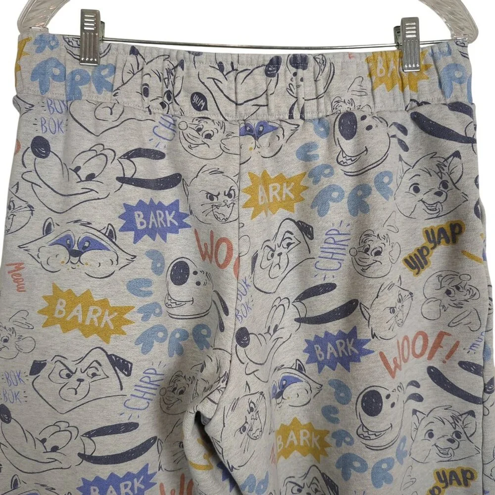Disney Critter Lounge elastic waist sweat pants wide leg Grey Multi-Color Size L